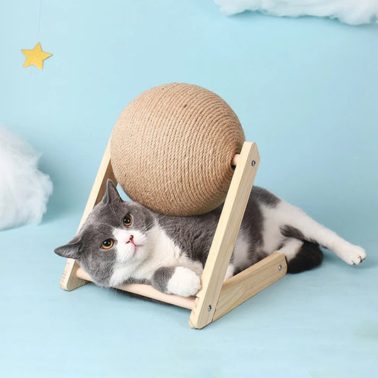 Wooden Cat Scratching Ball – Sisal Rope Ball for Indoor Cats with Anti-Tip Base