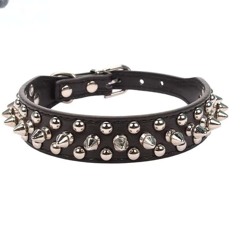 Adjustable PU Leather Dog Collar – Spiked Punk Style for Medium & Large Dogs