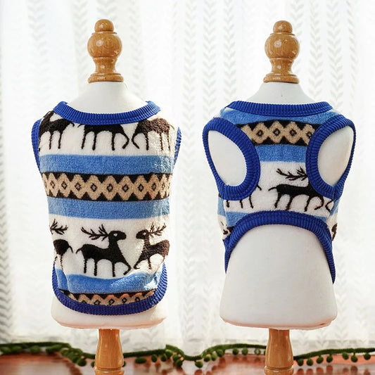 Cat in cozy fleece sweater with bear design