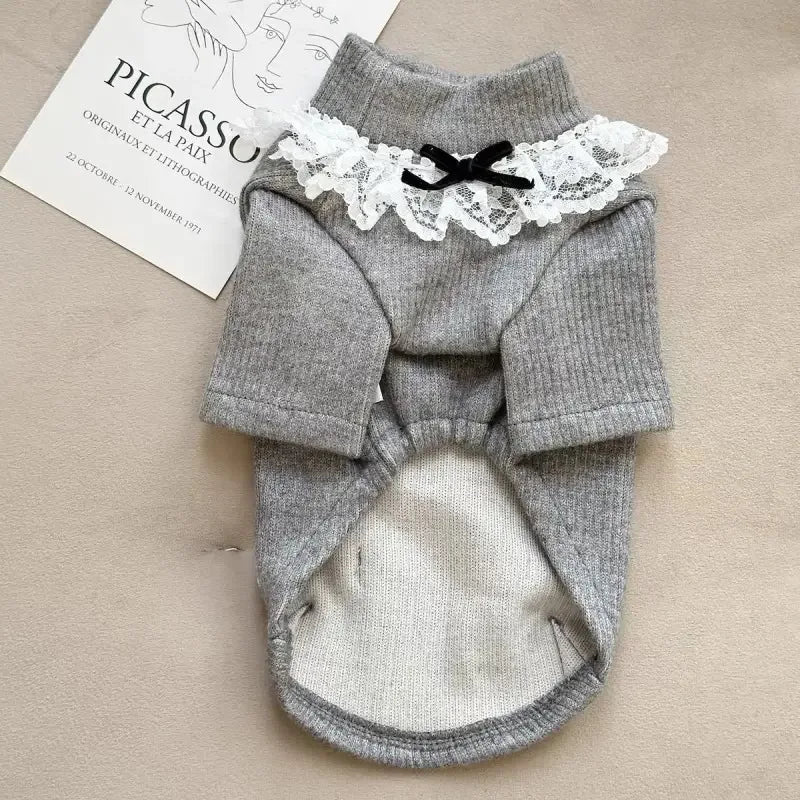 Beige knitted lace sweater for pets