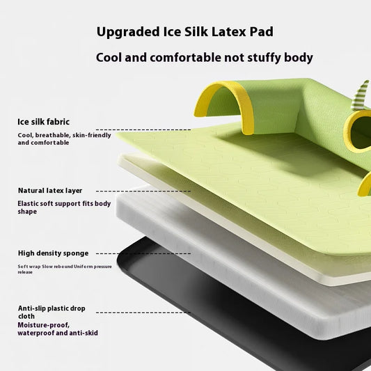 Cooling Cat Tunnel Bed – Summer Breathable Ice Silk Pet Mat with Tunnel for Cats, Anti-Slip Base, Soft Latex Nest for Small & Large Cats