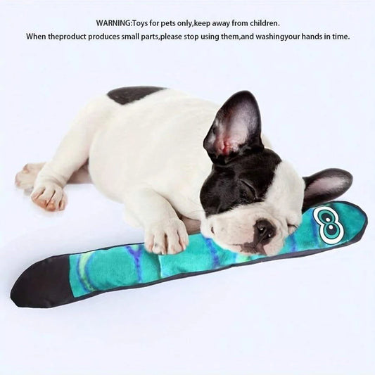 Blue plush snake dog toy with squeaker – durable bite-resistant fabric