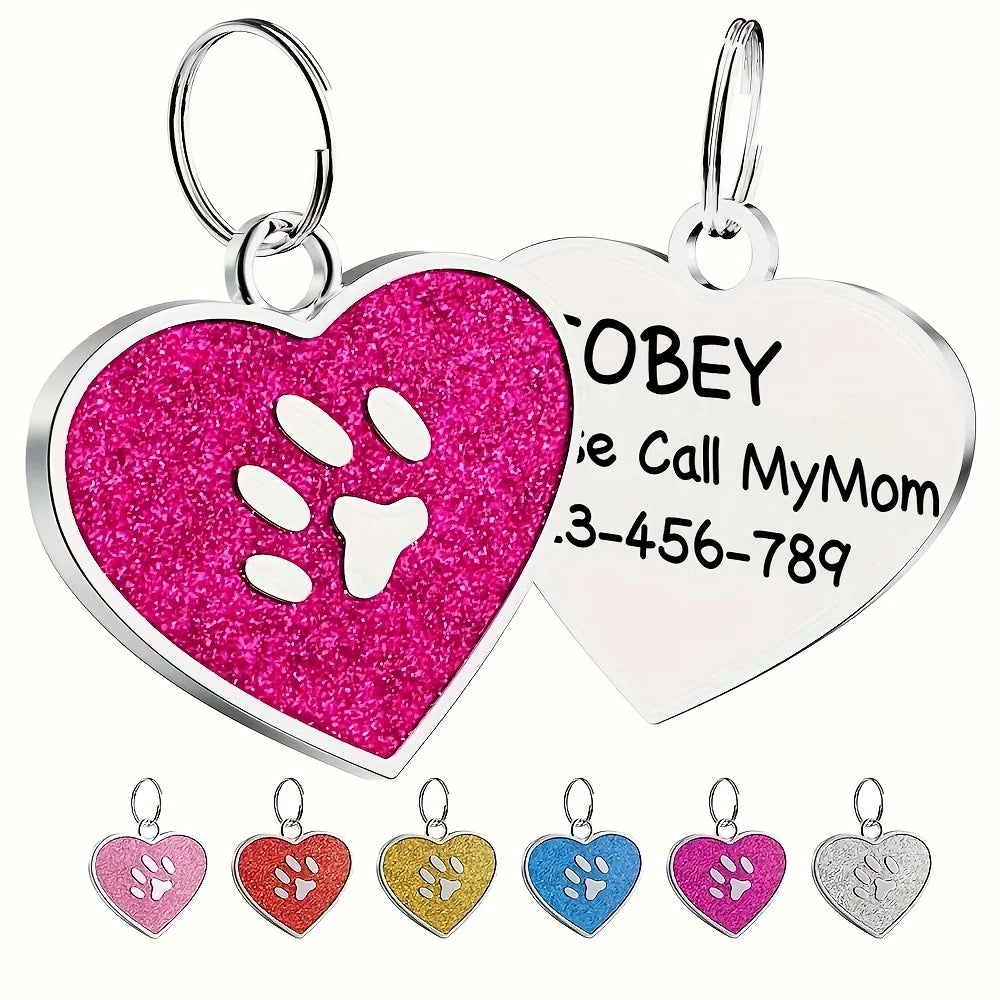 Personalized Heart Pet Tag – Engraved ID Tag for Dogs & Cats
