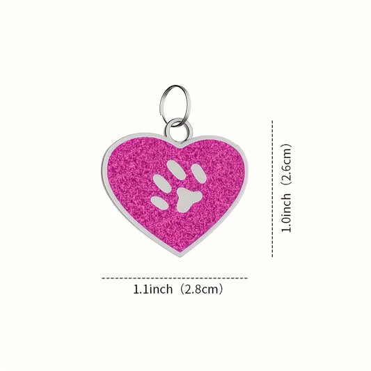 Engraved heart pet tag with paw print