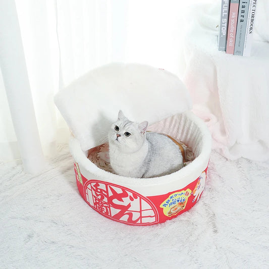 Orange noodle cup style dog and cat house bed