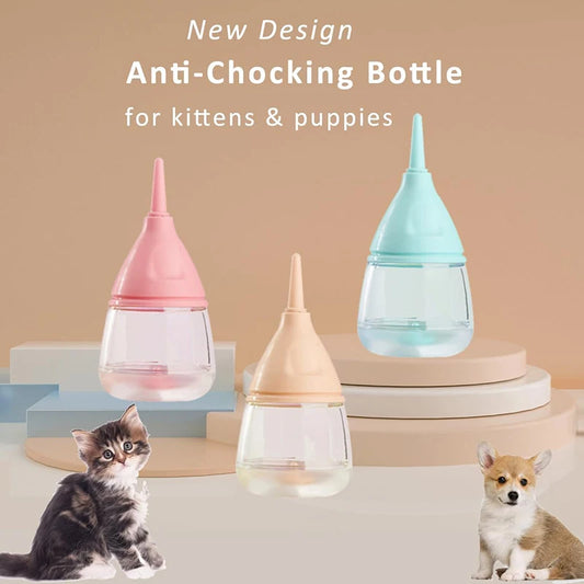 Anti-Choking Pet Nursing Bottle for Puppies & Kittens – Soft Silicone Feeding Tool with Scale Mark & Leakproof Cap