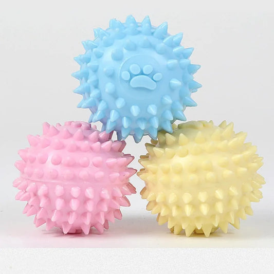 Dog Molar Chew Ball – Durable Spiky Rubber Ball for Pets, Tooth Cleaning Toy for Small & Large Dogs, Colorful Paw Design