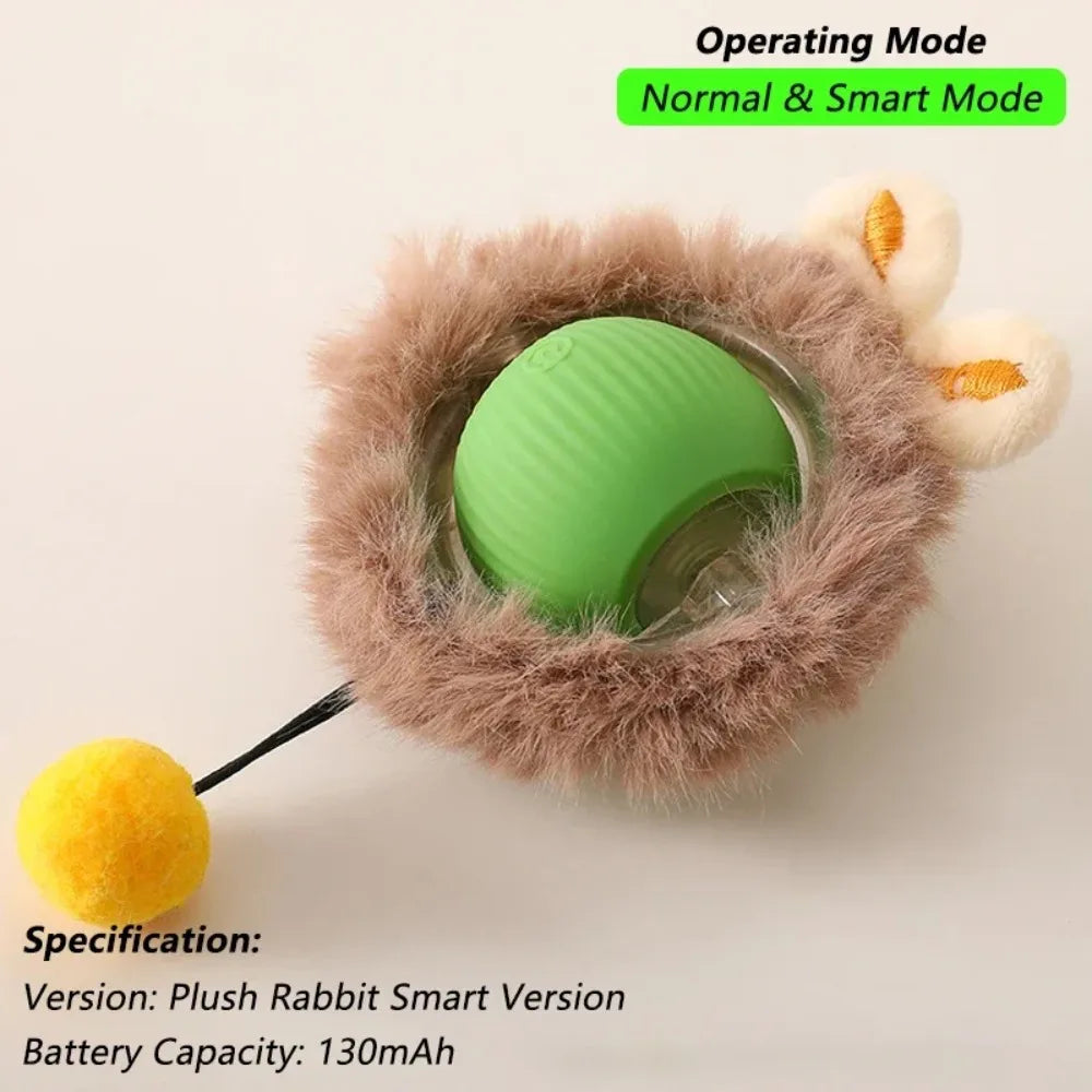Rechargeable Smart Cat Ball Toy – Interactive Automatic Rolling Ball with Faux Tail, USB Type-C Charging, Anti-Obstacle Design for Dogs & Cats