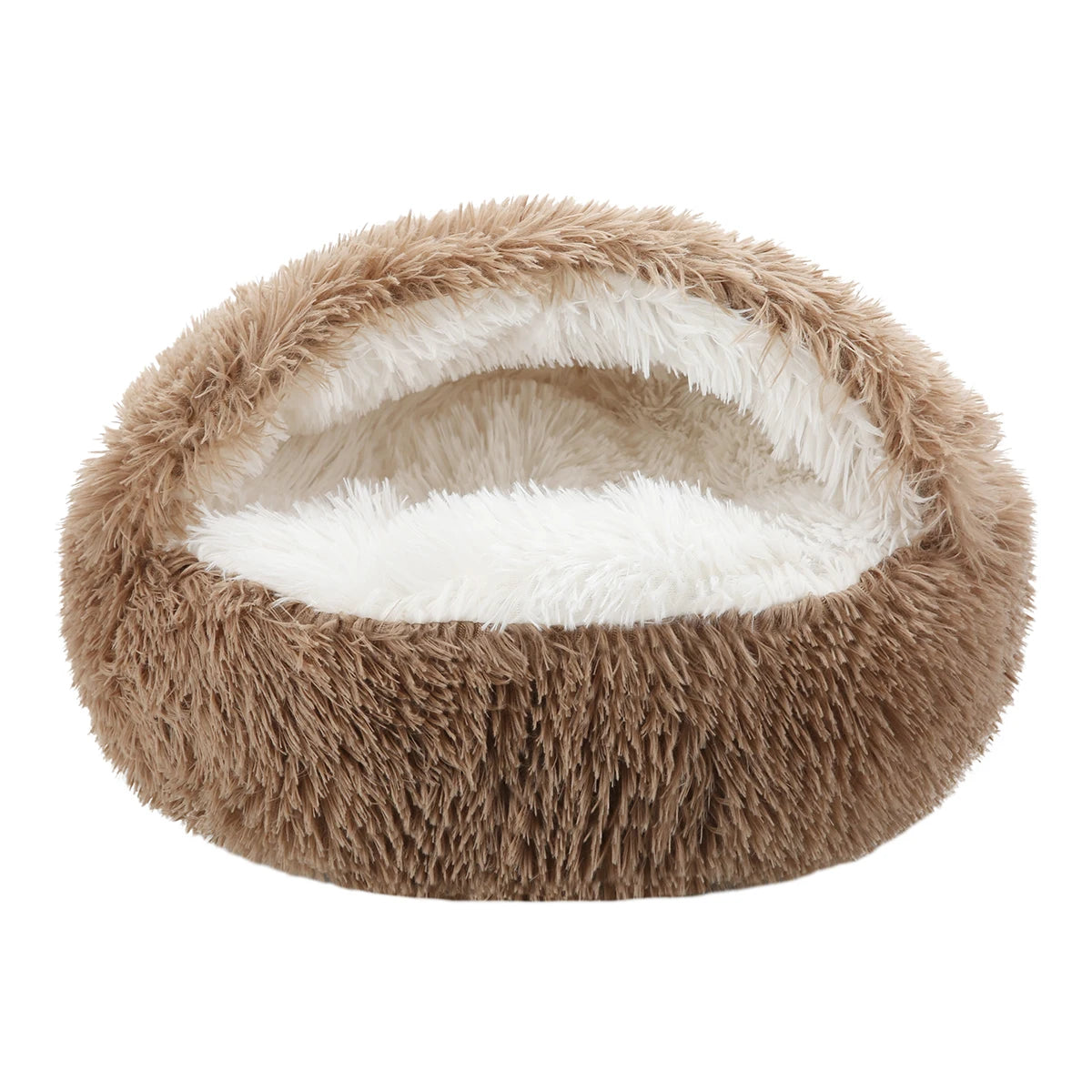 Fluffy Cat Cave Bed – Round Donut with Hood