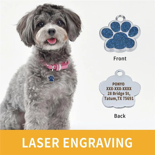 Custom engraved paw-shaped dog and cat tag