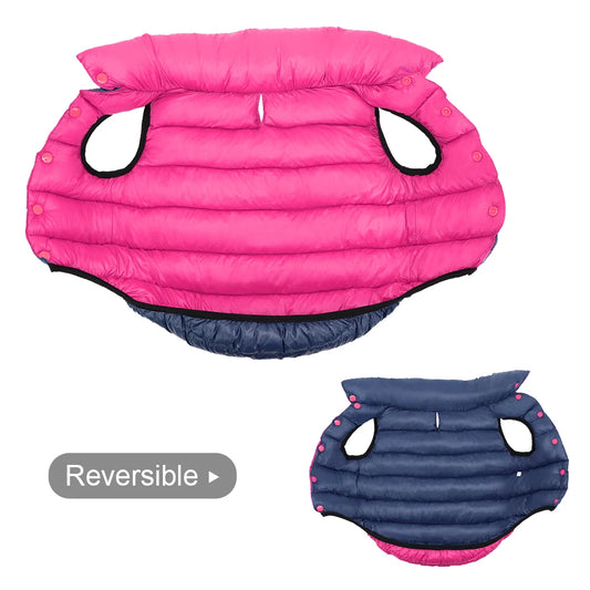 Red waterproof dog jacket – warm padded reversible coat