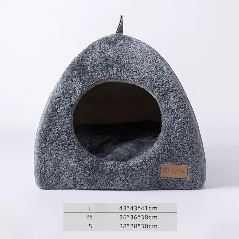 Multiple views of triangle cat nest – grey and light grey options