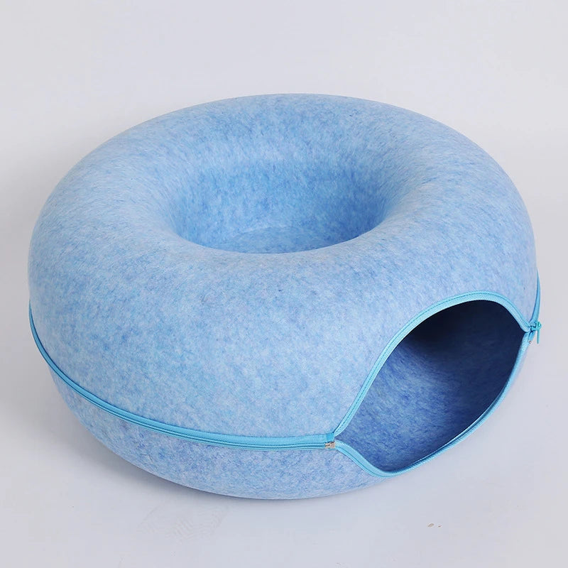 Donut Cat Bed with Tunnel – Dual-Use Cat House and Play Toy, Cozy Felt Bed for Kittens and Cats
