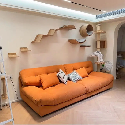 Wall-mounted wooden cat climbing shelves – modular cat playground