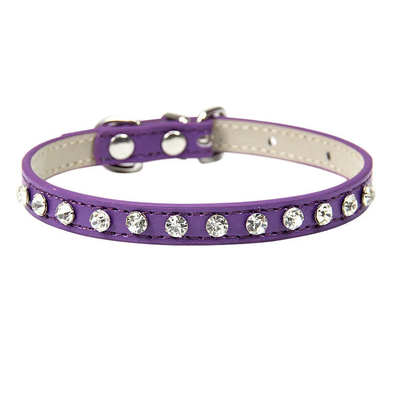 Bling Rhinestone Pet Collar – Adjustable PU Leather Dog & Cat Collar