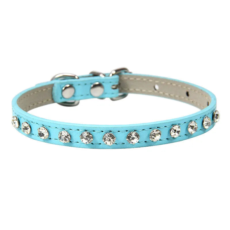 Bling Rhinestone Pet Collar – Adjustable PU Leather Dog & Cat Collar
