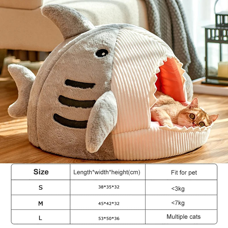 Shark Shape Cat Bed – Warm Plush Cave for Cats & Puppies