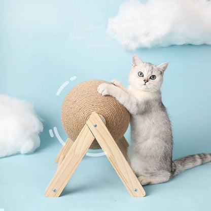 Wooden Cat Scratching Ball – Sisal Rope Ball for Indoor Cats with Anti-Tip Base