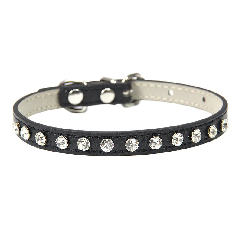 Bling Rhinestone Pet Collar – Adjustable PU Leather Dog & Cat Collar