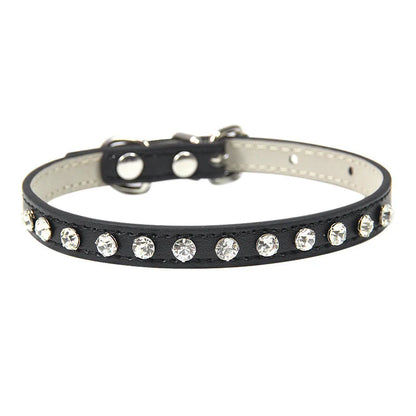 Bling Rhinestone Pet Collar – Adjustable PU Leather Dog & Cat Collar