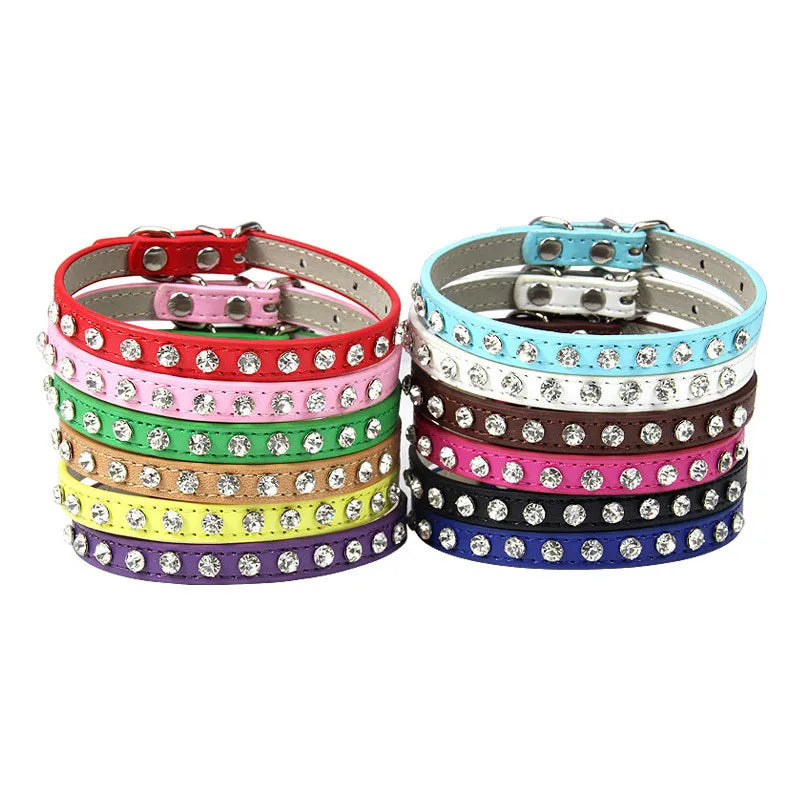 Adjustable PU leather rhinestone pet collar

