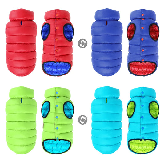 Red waterproof dog jacket – warm padded reversible coat