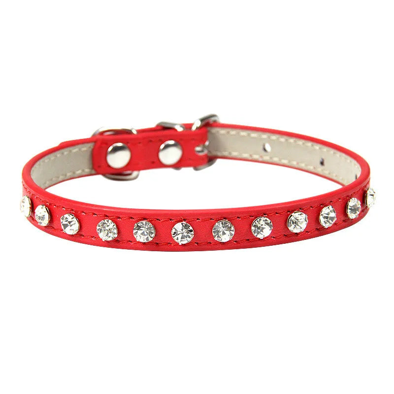 Bling Rhinestone Pet Collar – Adjustable PU Leather Dog & Cat Collar
