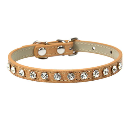 Bling Rhinestone Pet Collar – Adjustable PU Leather Dog & Cat Collar