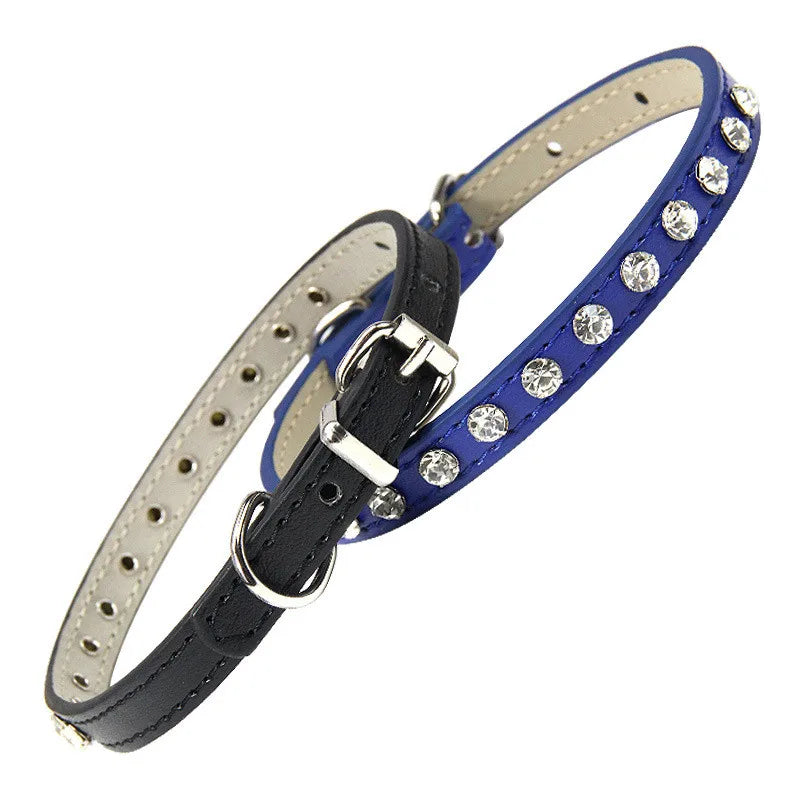 Bling Rhinestone Pet Collar – Adjustable PU Leather Dog & Cat Collar