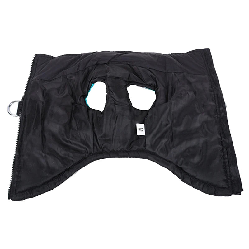 Multiple waterproof dog coats in folded display