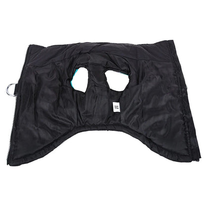 Multiple waterproof dog coats in folded display