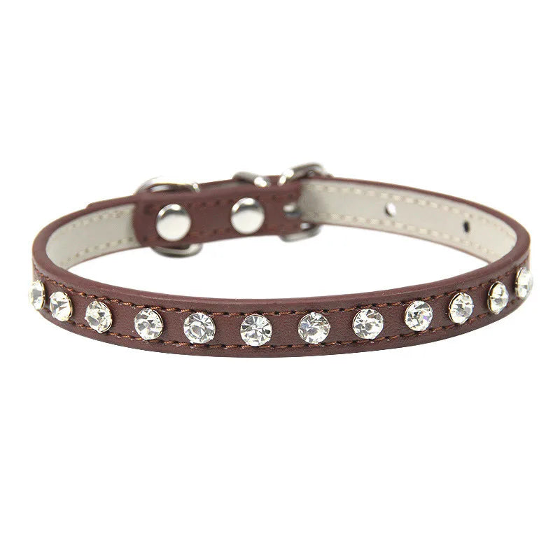Bling Rhinestone Pet Collar – Adjustable PU Leather Dog & Cat Collar