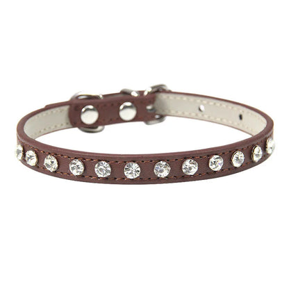 Bling Rhinestone Pet Collar – Adjustable PU Leather Dog & Cat Collar