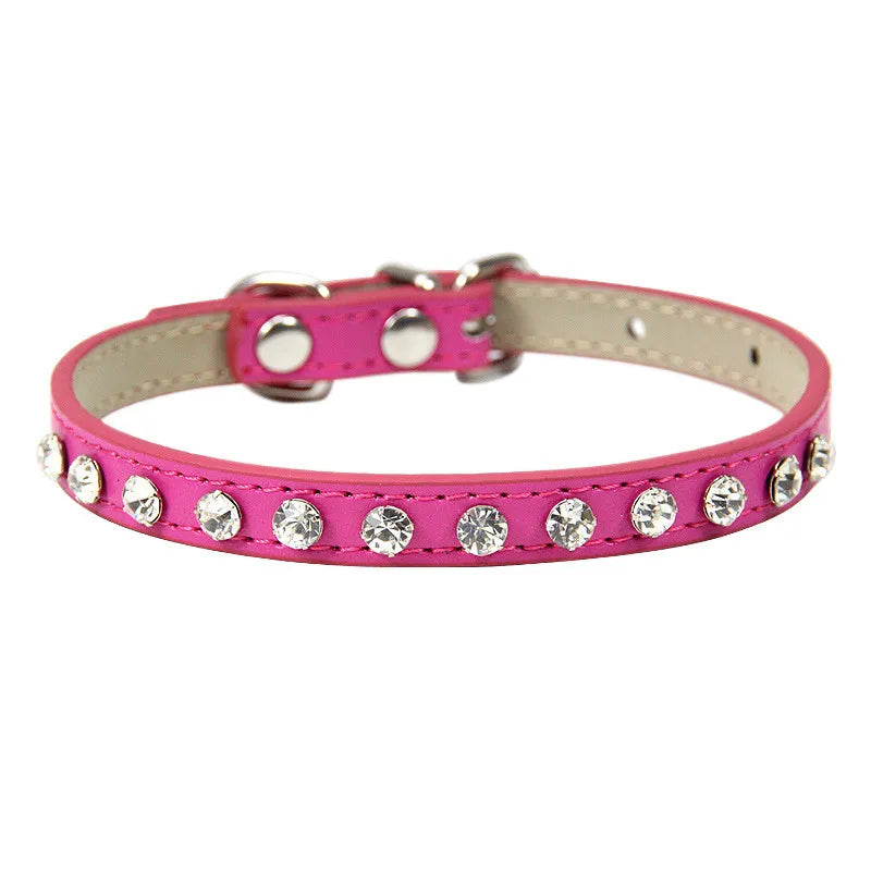Bling Rhinestone Pet Collar – Adjustable PU Leather Dog & Cat Collar