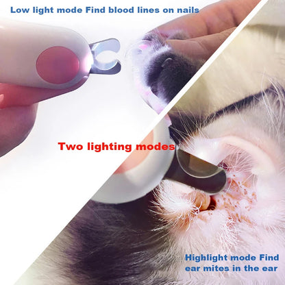 LED nail clipper in use – trimming cat nails safely