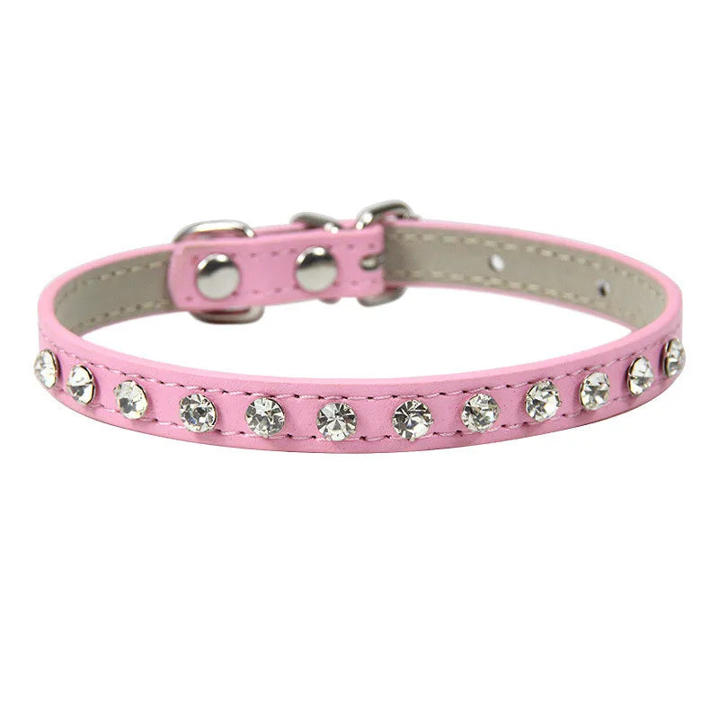 Bling Rhinestone Pet Collar – Adjustable PU Leather Dog & Cat Collar