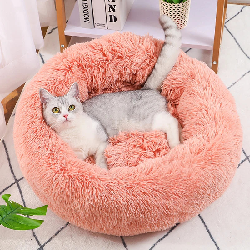 Multiple color options for round plush pet bed – group photo