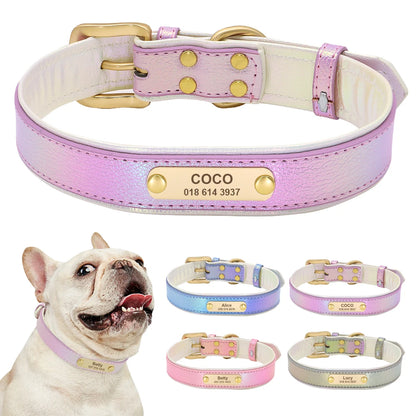Pink personalized dog collar with engraved ID tag for small dogs