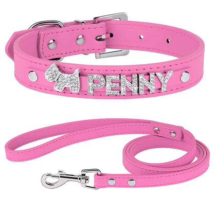 Personalized Dog Collar with Name & Leash – Custom Bling