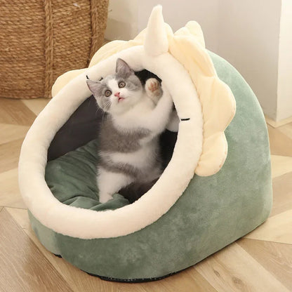 Round cotton pet bed for cats with removable cushion