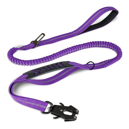 Reflective Shock-Absorbing Dog Leash with Car Seatbelt – For Large Dogs