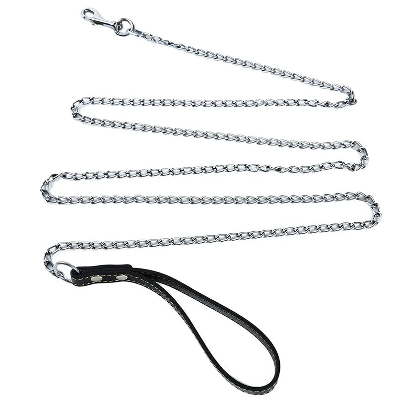 Black handle dog leash with metal chain
