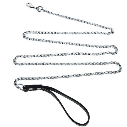Black handle dog leash with metal chain
