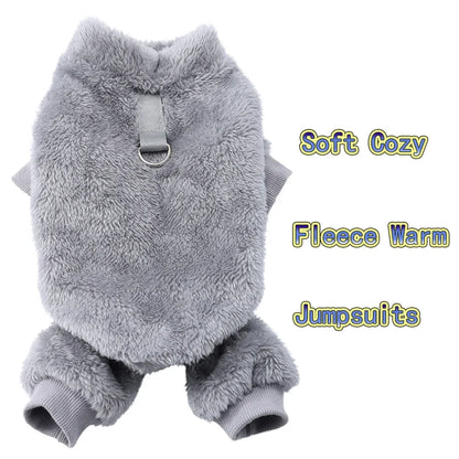Warm dog fleece jumpsuit with full coverage
