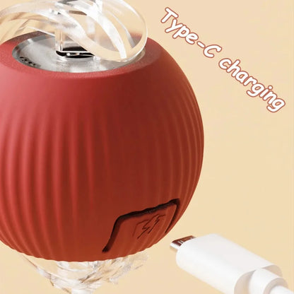 Rechargeable Smart Cat Ball Toy – Interactive Automatic Rolling Ball with Faux Tail, USB Type-C Charging, Anti-Obstacle Design for Dogs & Cats