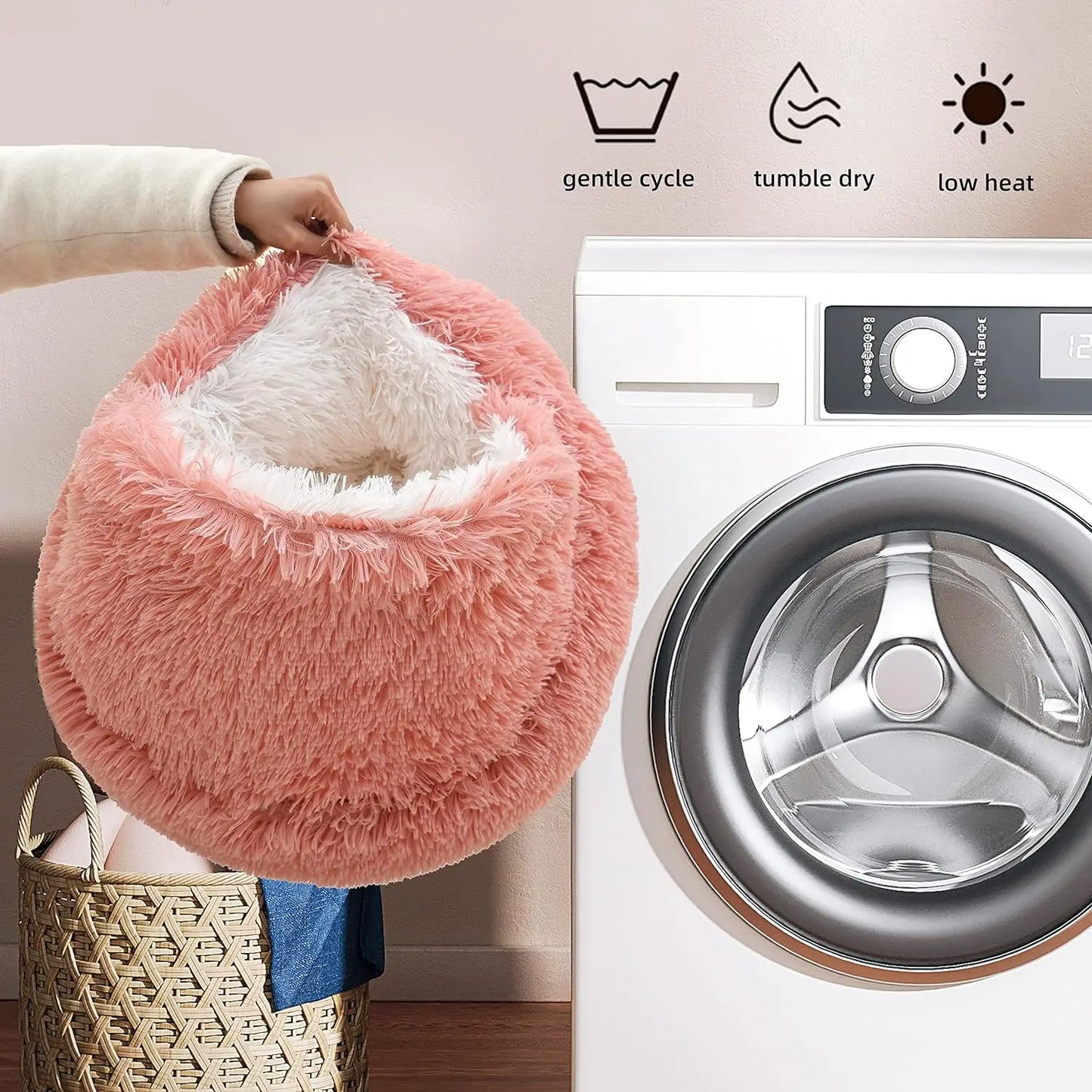 Fluffy Cat Cave Bed – Round Donut with Hood