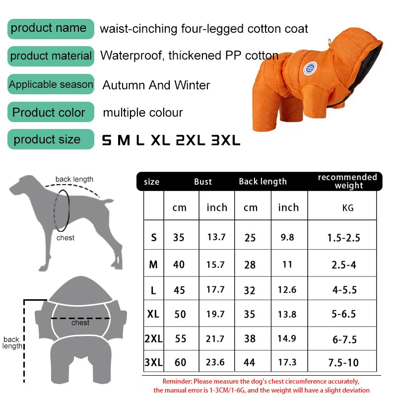 Winter Dog Down Jacket – Warm Waterproof 4-Leg Coat