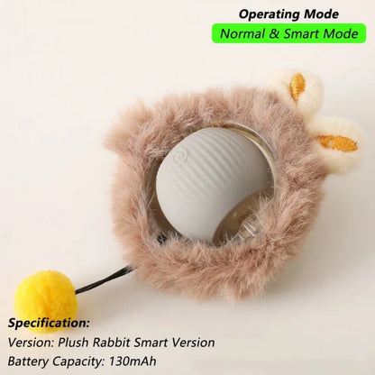 Rechargeable Smart Cat Ball Toy – Interactive Automatic Rolling Ball with Faux Tail, USB Type-C Charging, Anti-Obstacle Design for Dogs & Cats