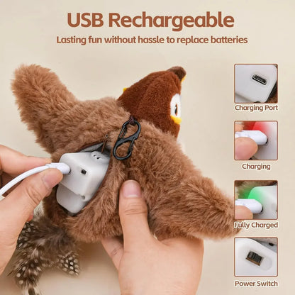 Rechargeable bird toy for cats – paw-activated flapping and chirping