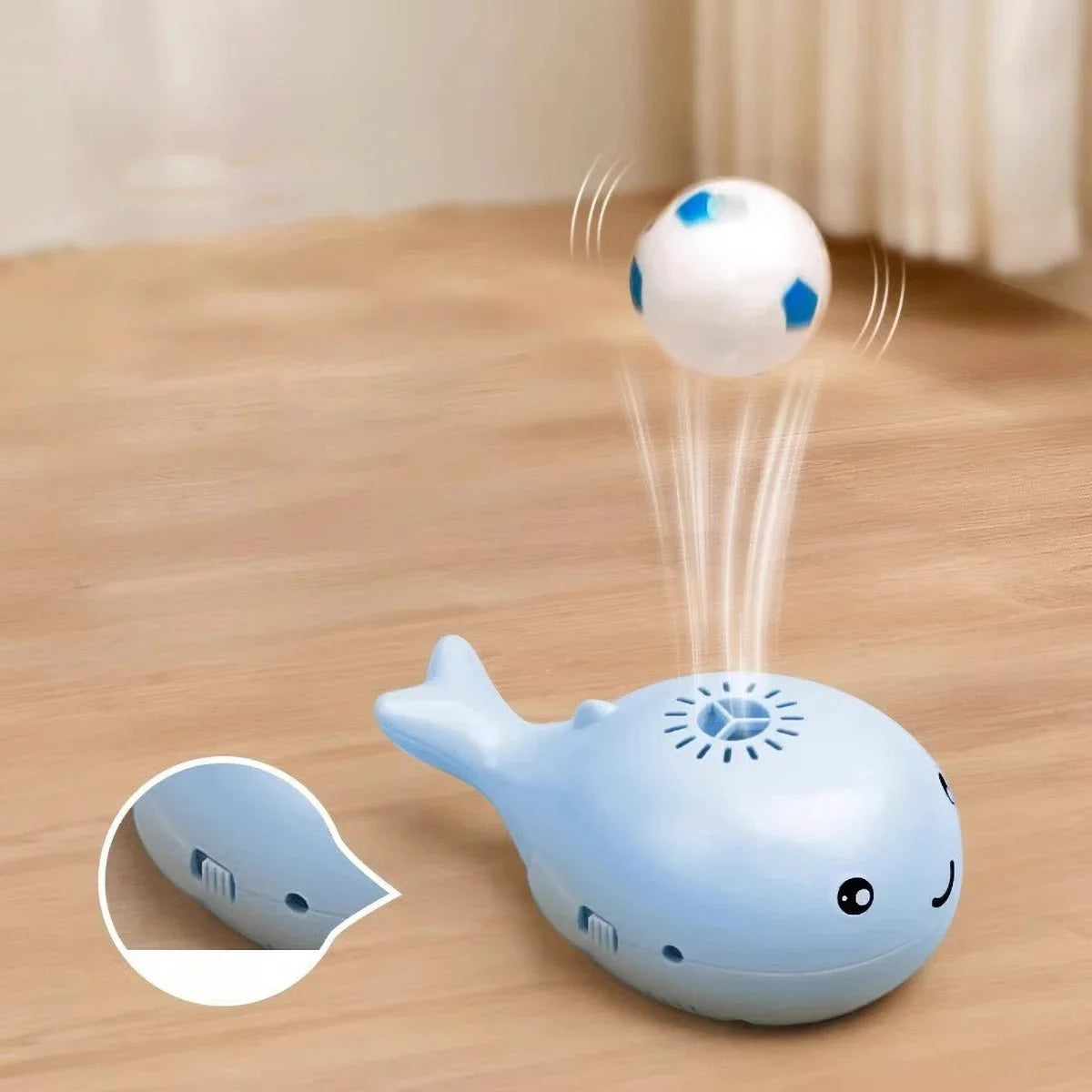 Blue whale cat toy with floating ball – interactive USB design